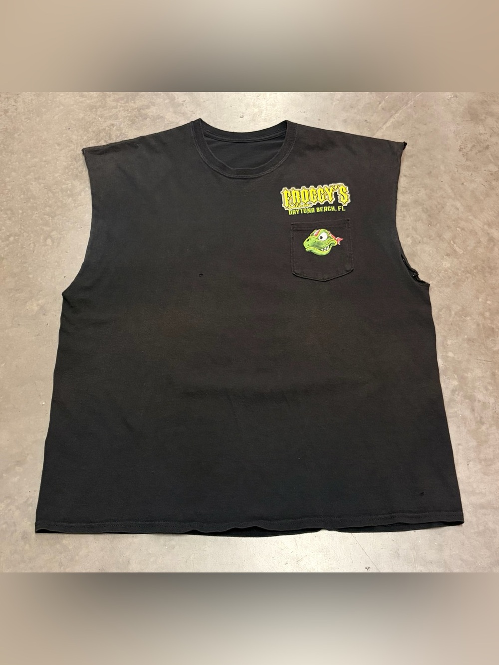 Y2K Froggy's Daytona Beach Black Graphic Pocket Tank Top
